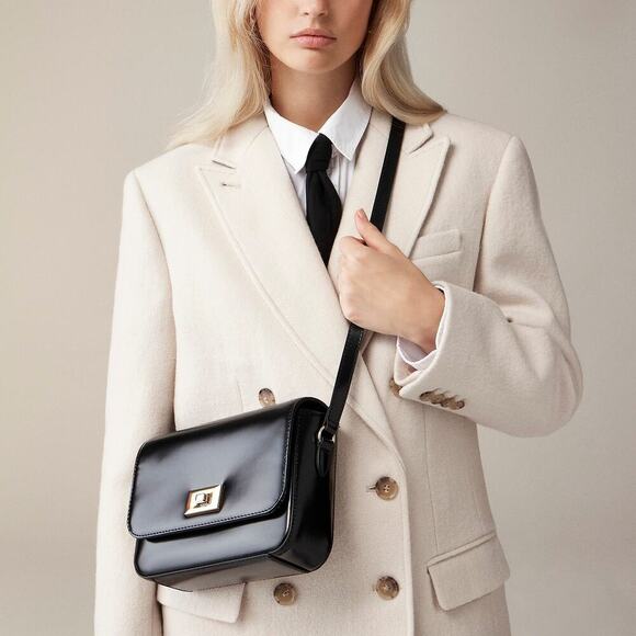 J. Crew Women's Edie Crossbody Bag In Italian Leather Black One Size NWT - Picture 1 of 13